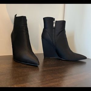 Black Zara pointed toe wedge booties